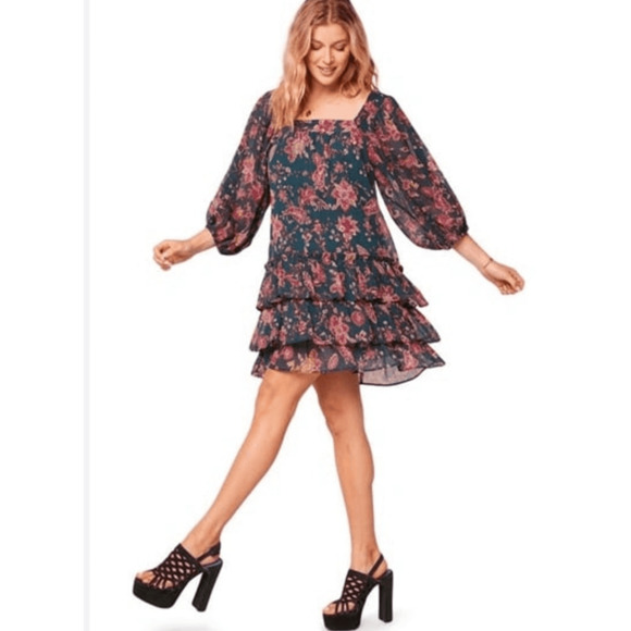 BAND OF THE FREE MANDY MINI DRESS IN PINE BERRY SQUARE NECK S-NEW - Picture 1 of 10